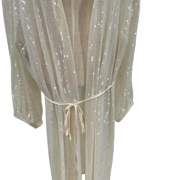 Hutch Jackson Sequin-Embellished Mesh Cover-Up Duster Kimono Cream Plus Size 3X - Picture 4 of 16